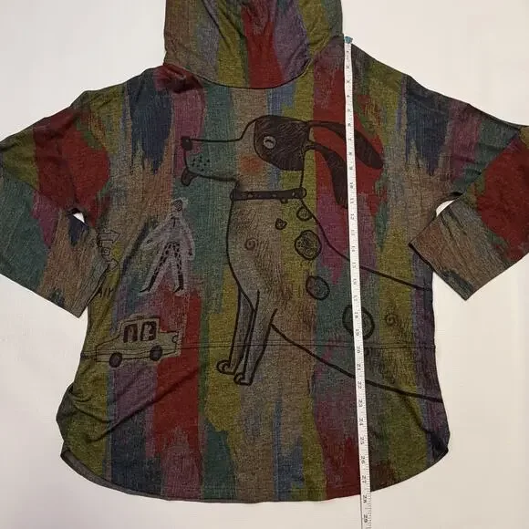 Inoah Shirt Womens Large Multicolor Dog Art Cowl Neck Long Sleeve Tunic Top - Picture 5 of 9